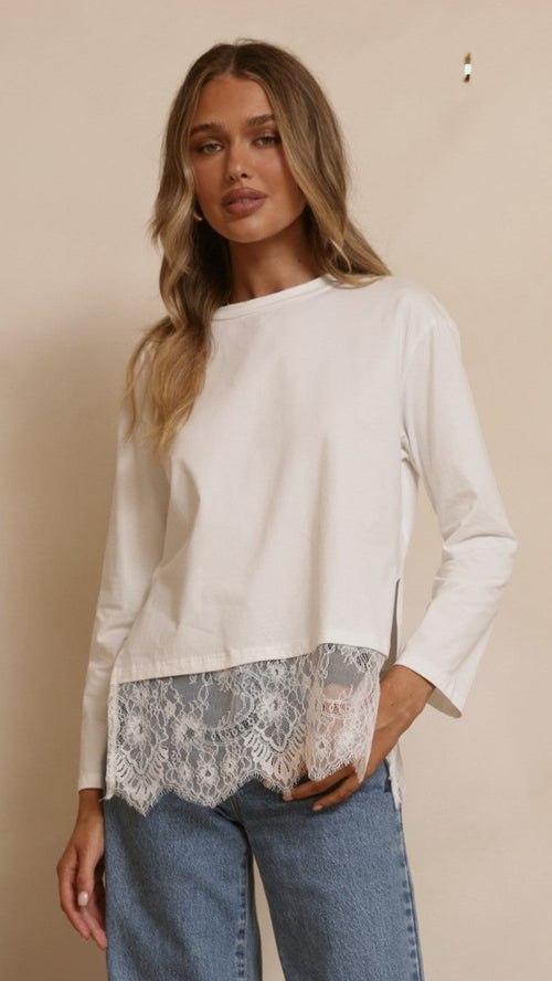 Alina Lace Trim Top - White