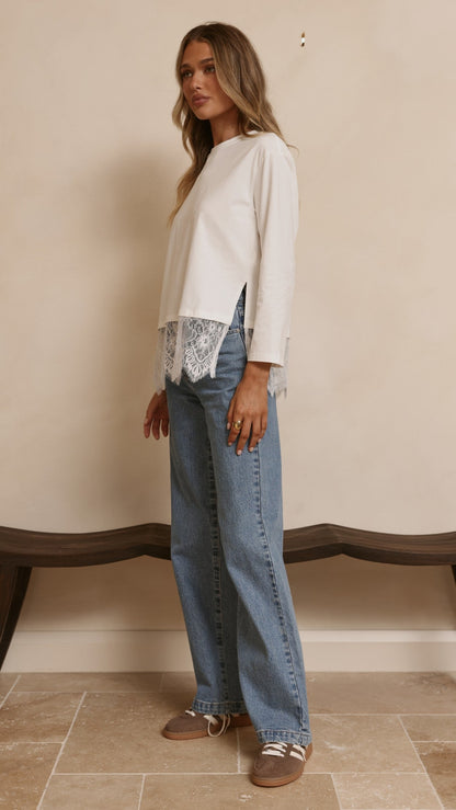 Alina Lace Trim Top - White