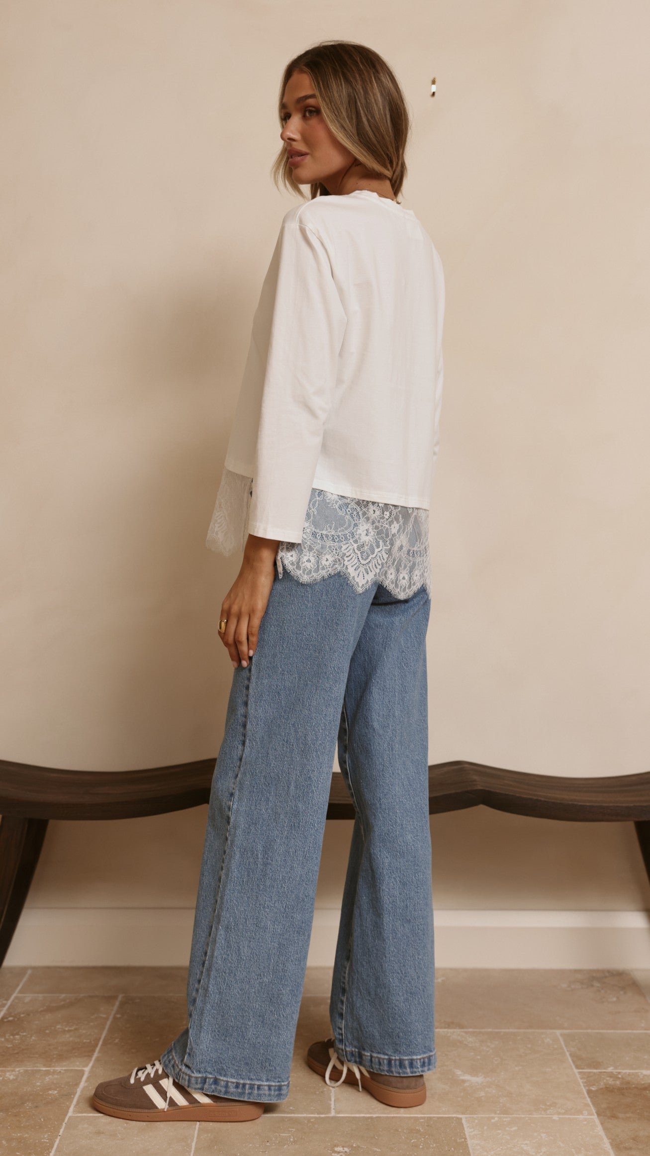Alina Lace Trim Top - White