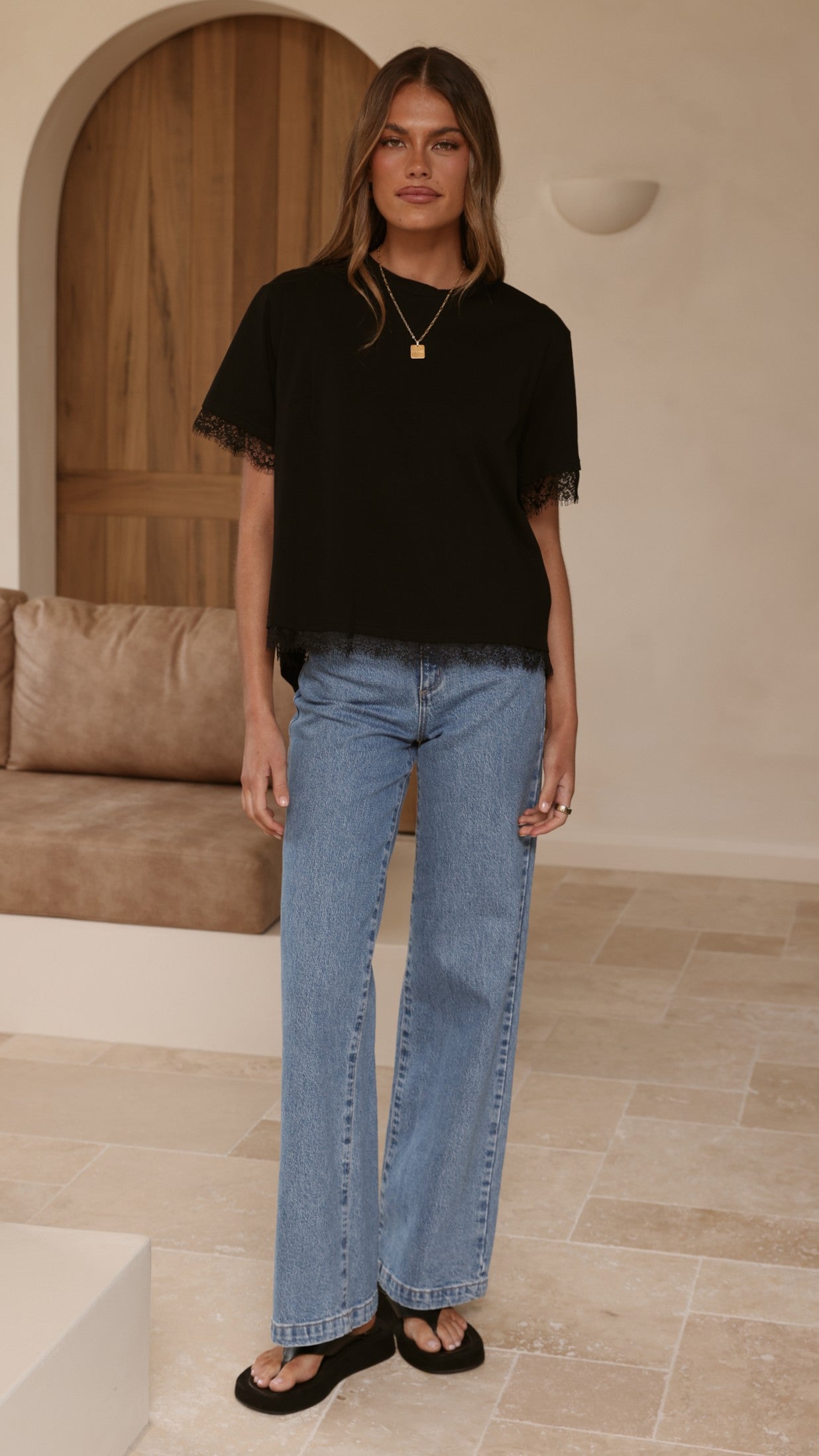 Clare Lace Back T-Shirt - Black