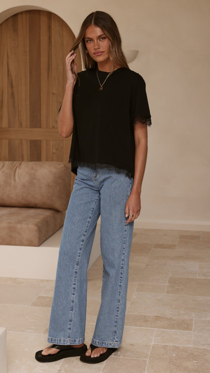 Clare Lace Back T-Shirt - Black