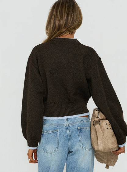 Amandi Zip Through Knit Jumper Chocolate / Blue