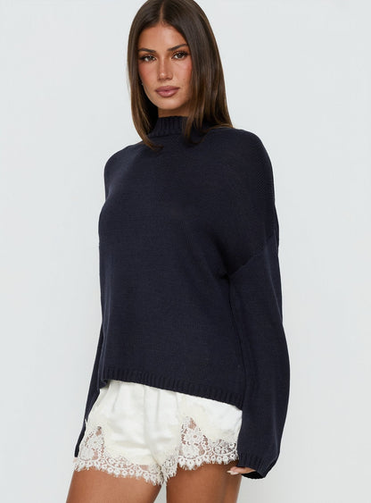 Alara Mock Neck Knit Sweater Navy