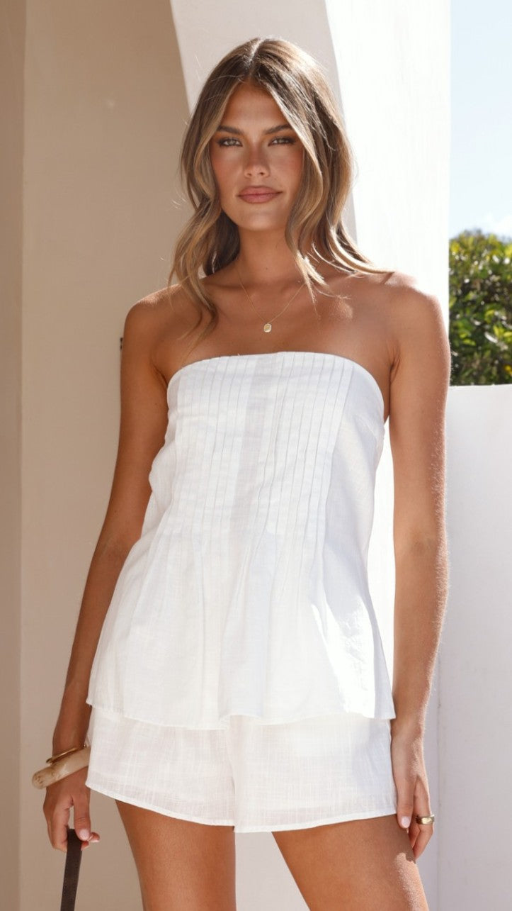 Sharni Strapless Pleat Top and Shorts Set - White