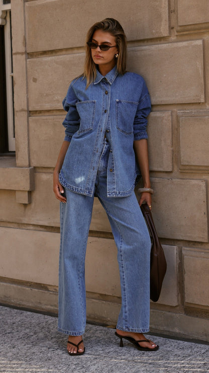 Zaeli Denim Oversized Shirt - Mid Blue
