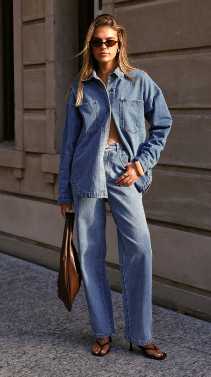 Zaeli Denim Oversized Shirt - Mid Blue