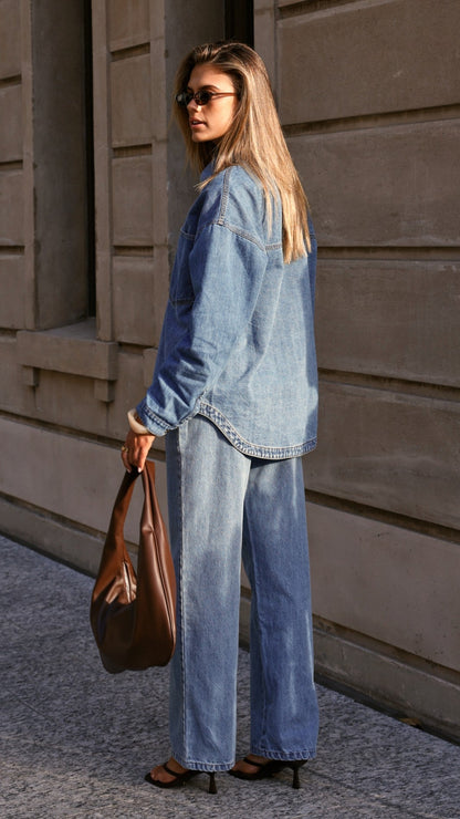Zaeli Denim Oversized Shirt - Mid Blue