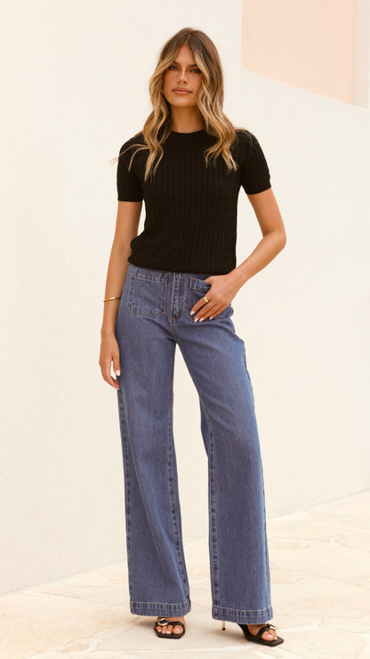 June Short Sleeve Knit Top - Black