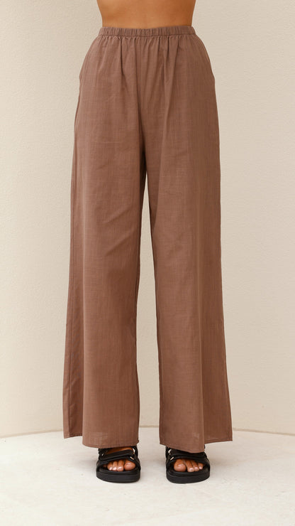 Sharni Strapless Pleat Top and Pants Set - Chocolate