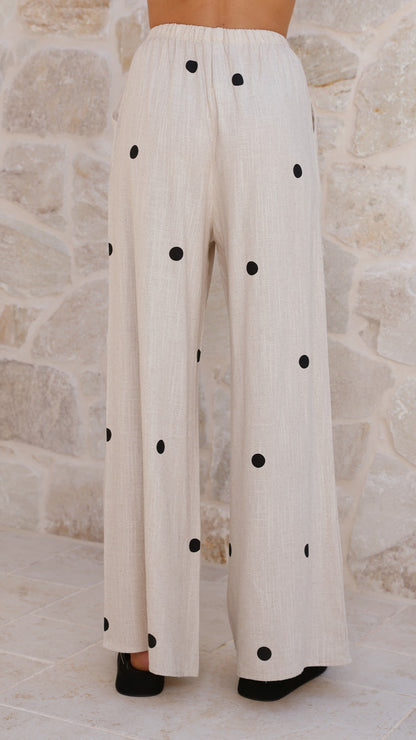 Kailani Strapless Top and Pants Set - Oatmeal / Black Polka Dot