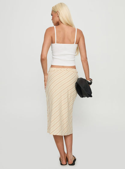 Asmara Tie Side Midi Skirt Yellow Stripe