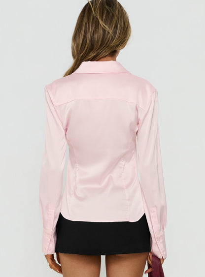 Angelic Satin Long Sleeve Shirt Bubblegum
