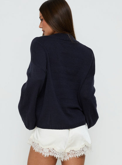 Alara Mock Neck Knit Sweater Navy