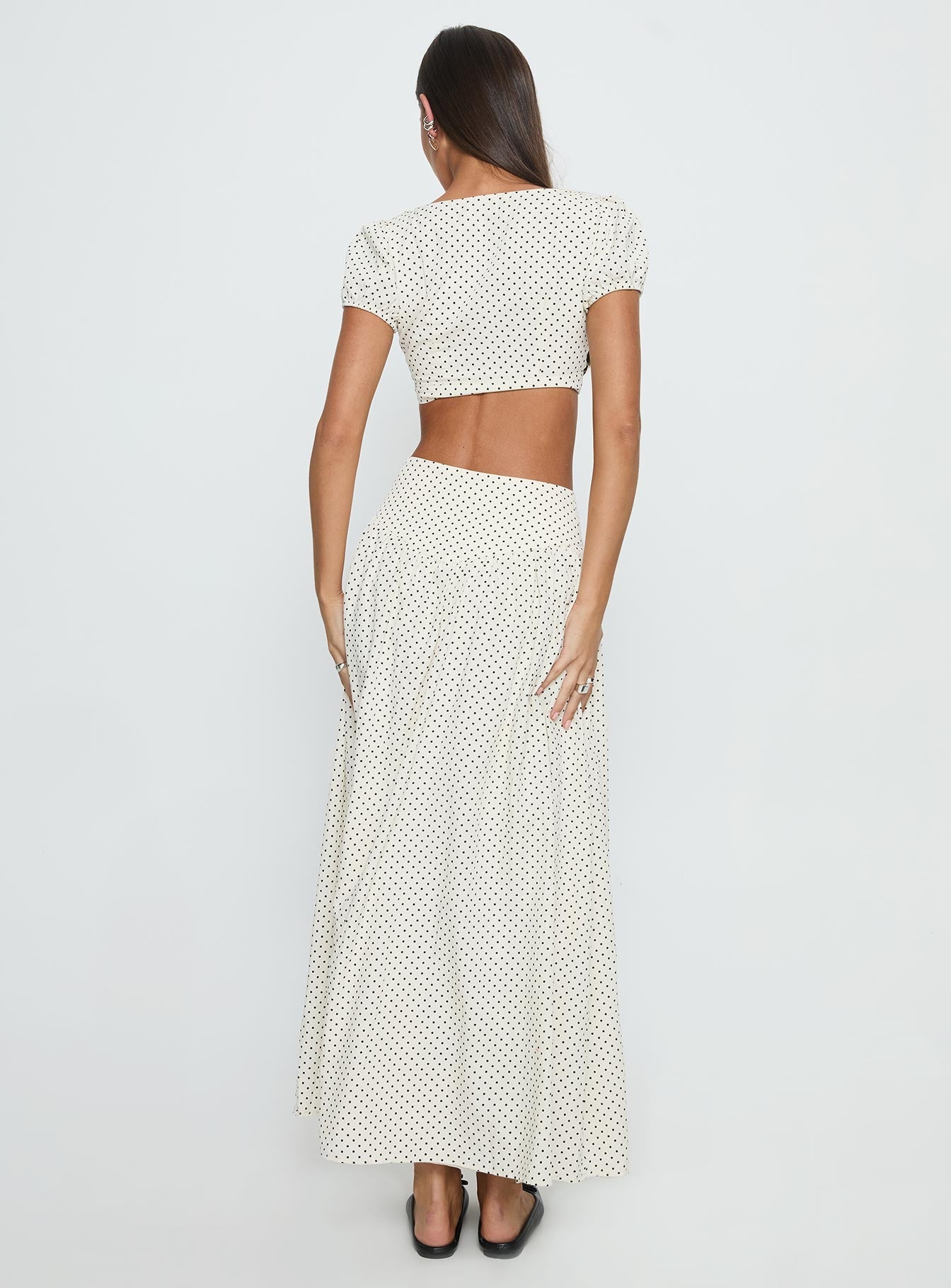 Alletta Drop Waist Maxi Skirt Cream Polka Dot