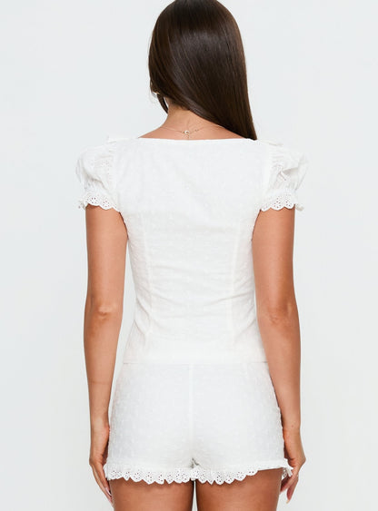 Caily Frill Short Sleeve Top White