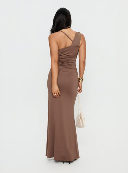 Britani One Shoulder Maxi Dress Mocha