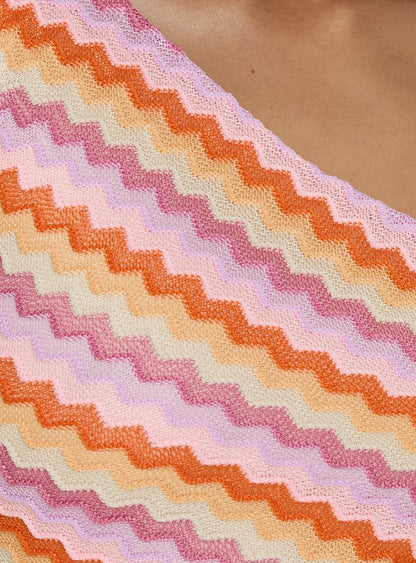Alisia One Shoulder Knit Mini Dress Pink Stripe