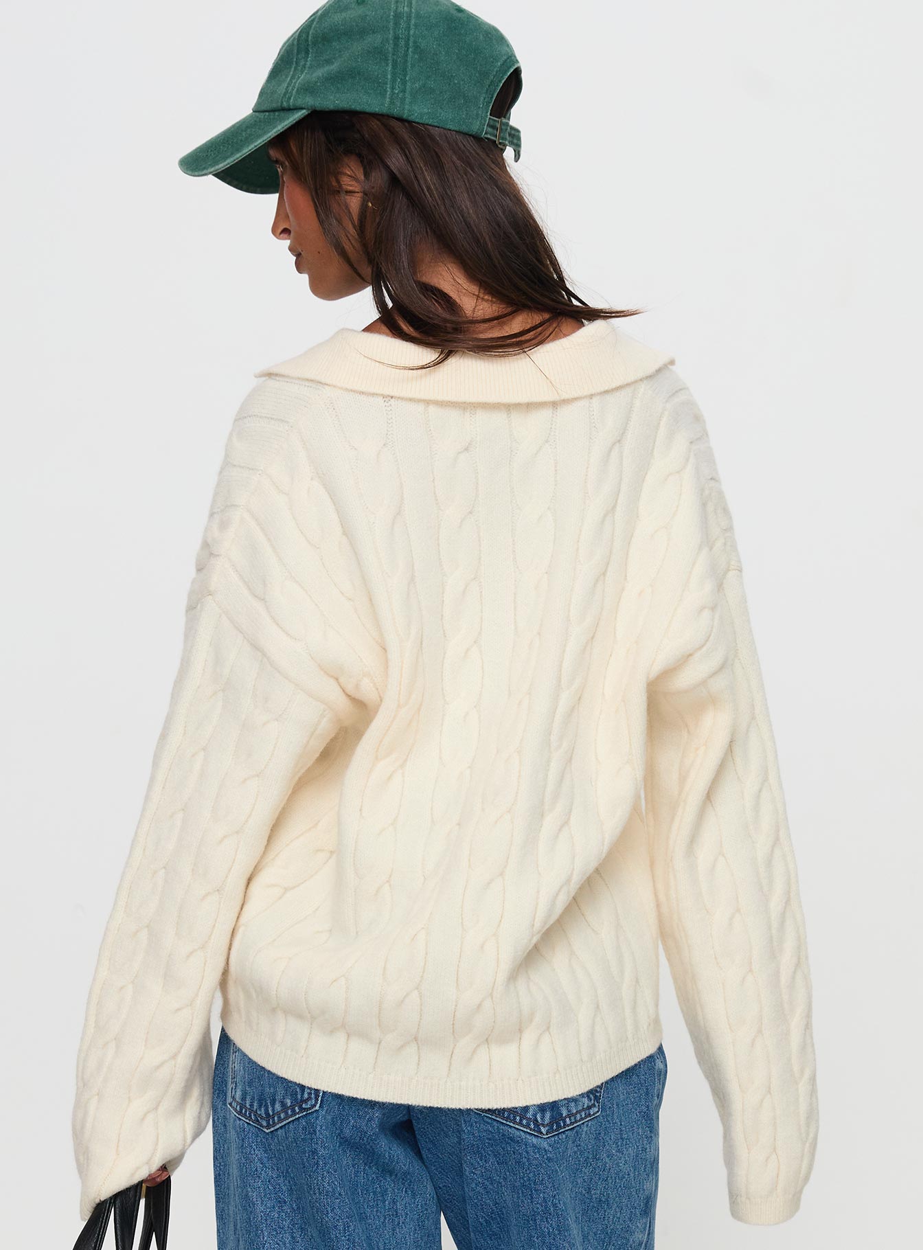 Brodey Collared Cable Knit Sweater Cream