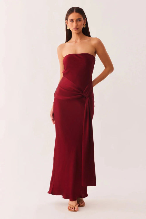 Angie Front Tie Maxi Dress - Wine