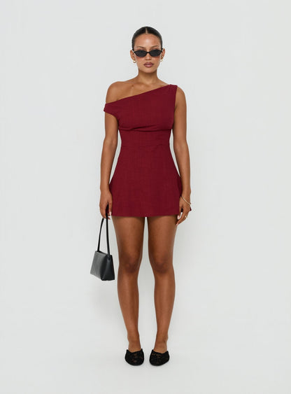 Anjela Off Shoulder Playsuit Cherry