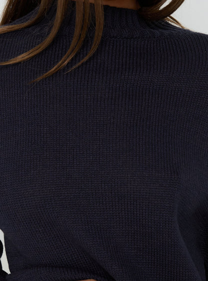 Alara Mock Neck Knit Sweater Navy