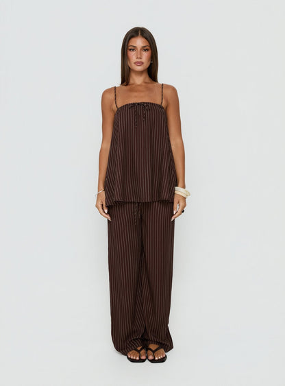 Amibella Boxy Cami Top Brown / Cream Stripe