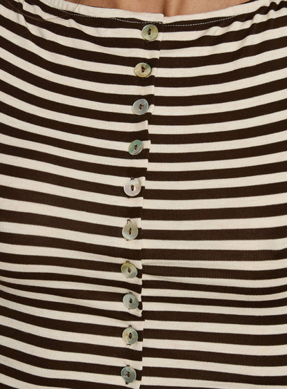 Angellina Jersey Button Down Top Chocolate / Cream Stripe
