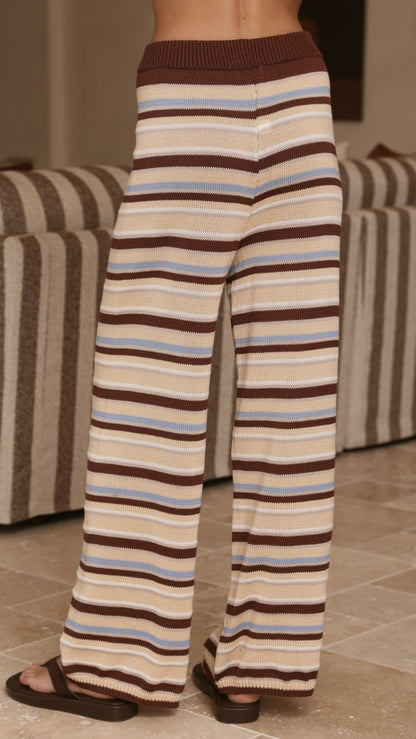 Florentine Knit Vest and Pants Set - Beige/Choc/Blue Stripe