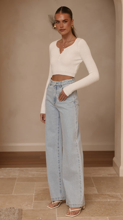 Lacy Long Sleeve Top - White