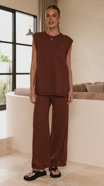 Florentine Knit Vest and Pants Set - Chocolate