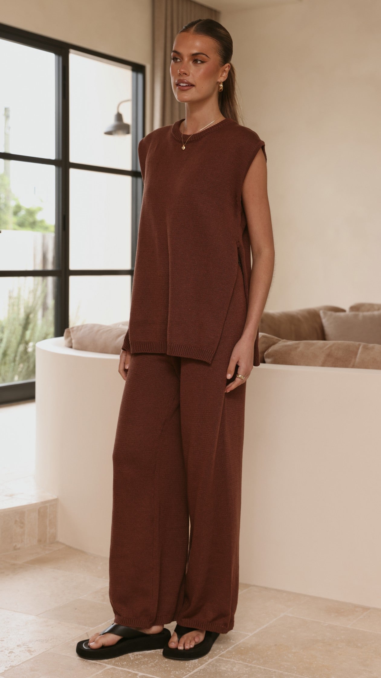 Florentine Knit Vest and Pants Set - Chocolate