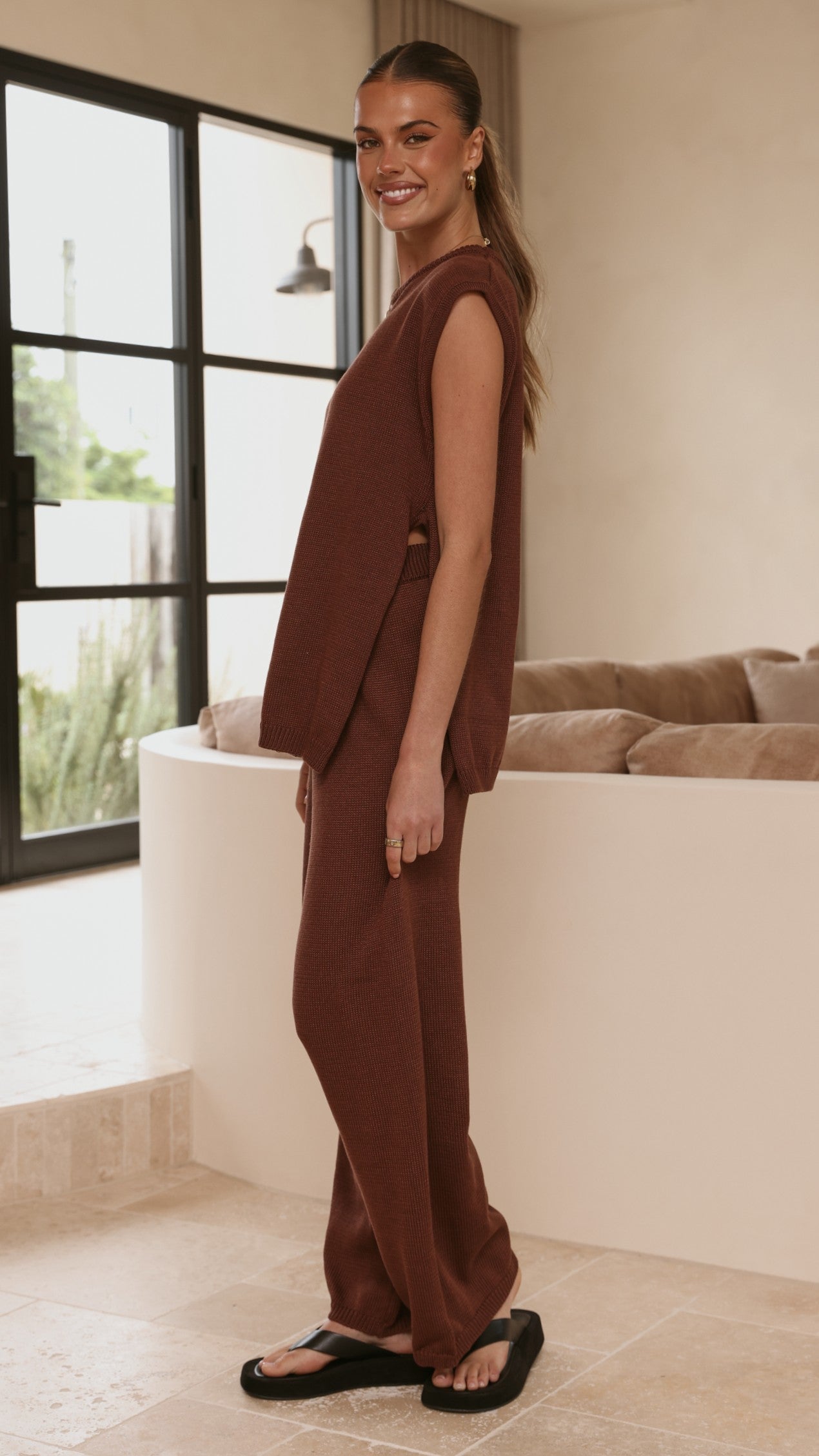 Florentine Knit Vest and Pants Set - Chocolate