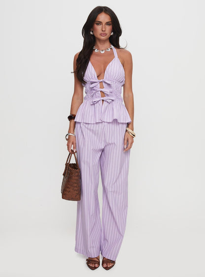 Best Of Me Halter Ruched Top Lilac Stripe