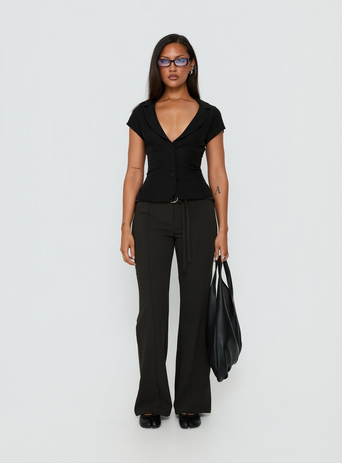 Belvia Layered Mid Rise Pants Slate Grey