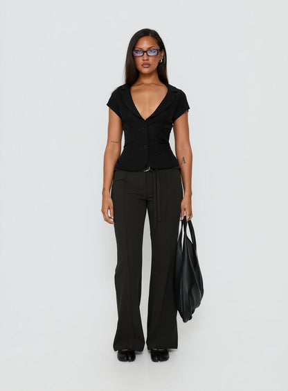 Belvia Layered Mid Rise Pants Slate Grey