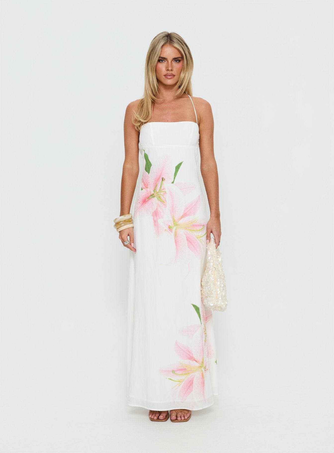 Anny Beaded Maxi Dress White Floral