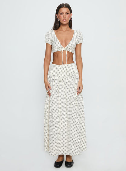 Alletta Drop Waist Maxi Skirt Cream Polka Dot