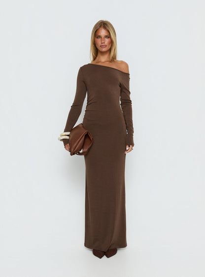 Allycia Long Sleeve Maxi Dress Brown