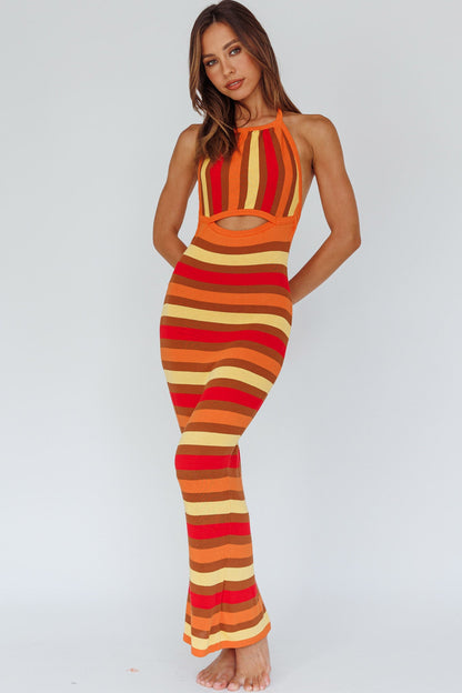 French Riviera Halterneck Knit Maxi Dress Brown/Orange