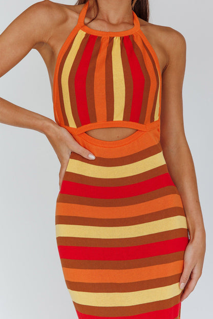 French Riviera Halterneck Knit Maxi Dress Brown/Orange