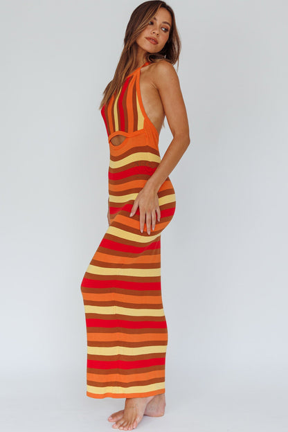 French Riviera Halterneck Knit Maxi Dress Brown/Orange