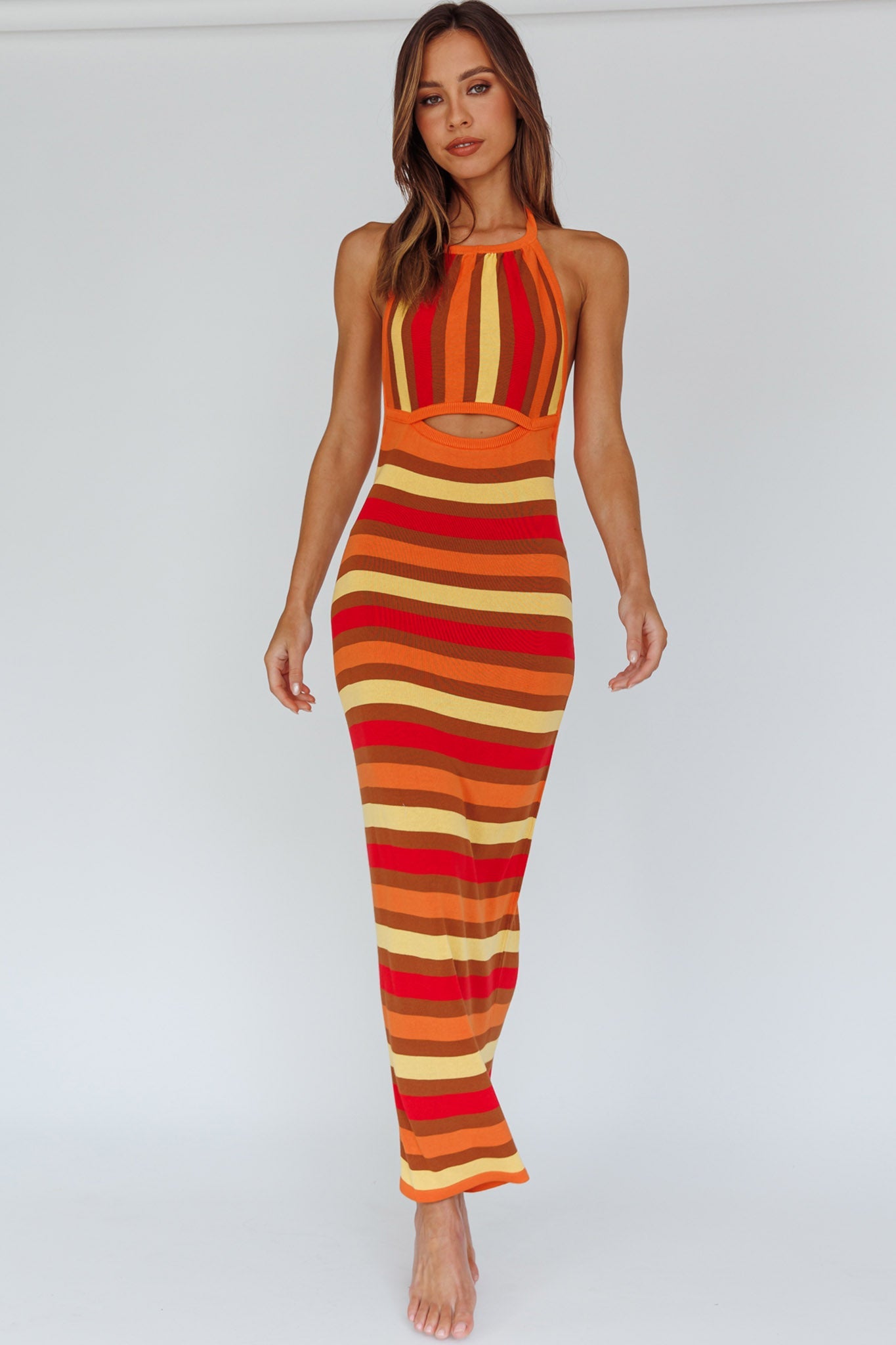 French Riviera Halterneck Knit Maxi Dress Brown/Orange
