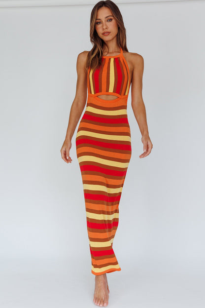French Riviera Halterneck Knit Maxi Dress Brown/Orange