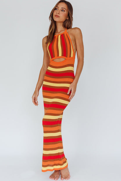 French Riviera Halterneck Knit Maxi Dress Brown/Orange
