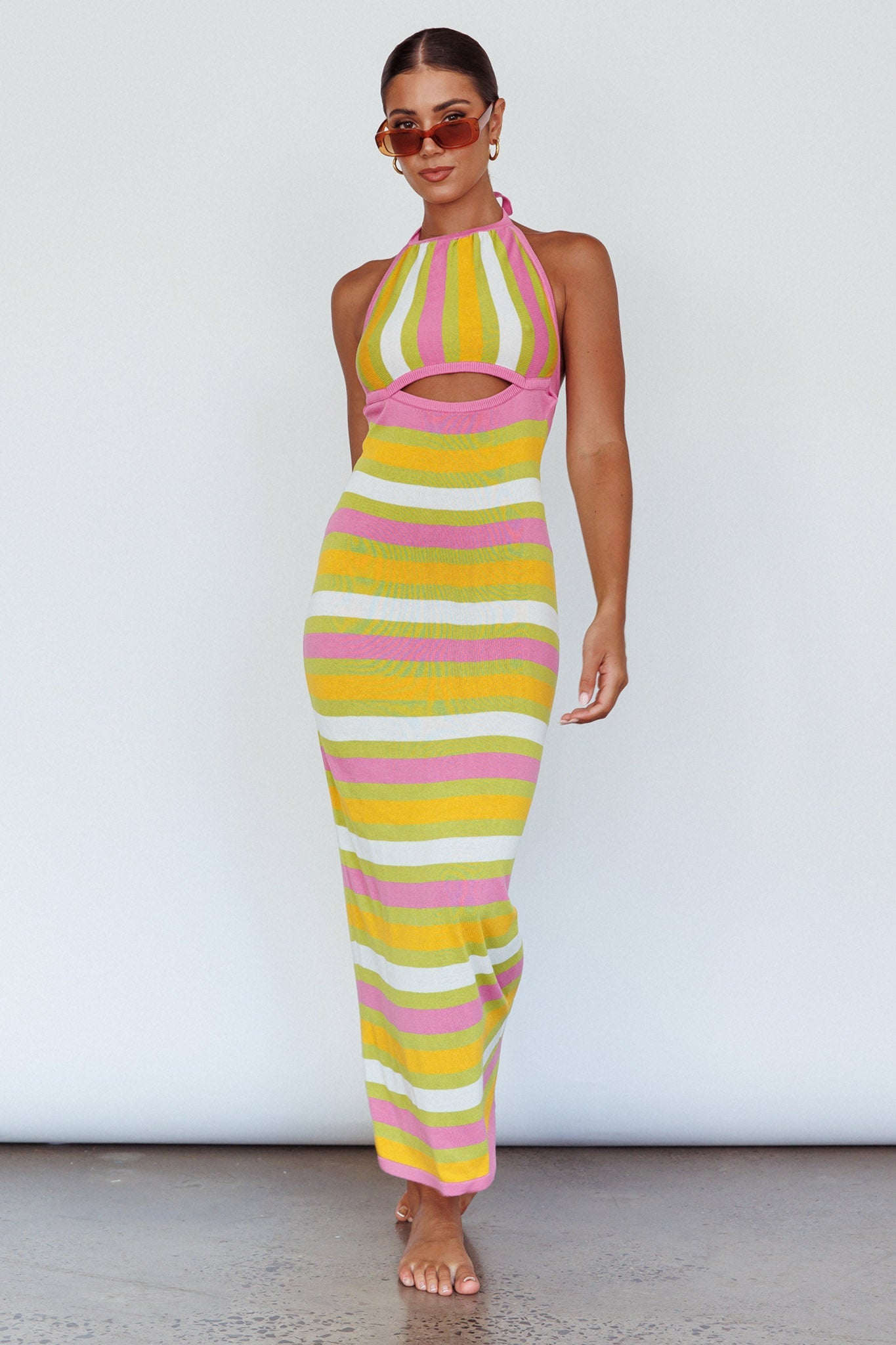 French Riviera Halterneck Knit Maxi Dress Green/Purple