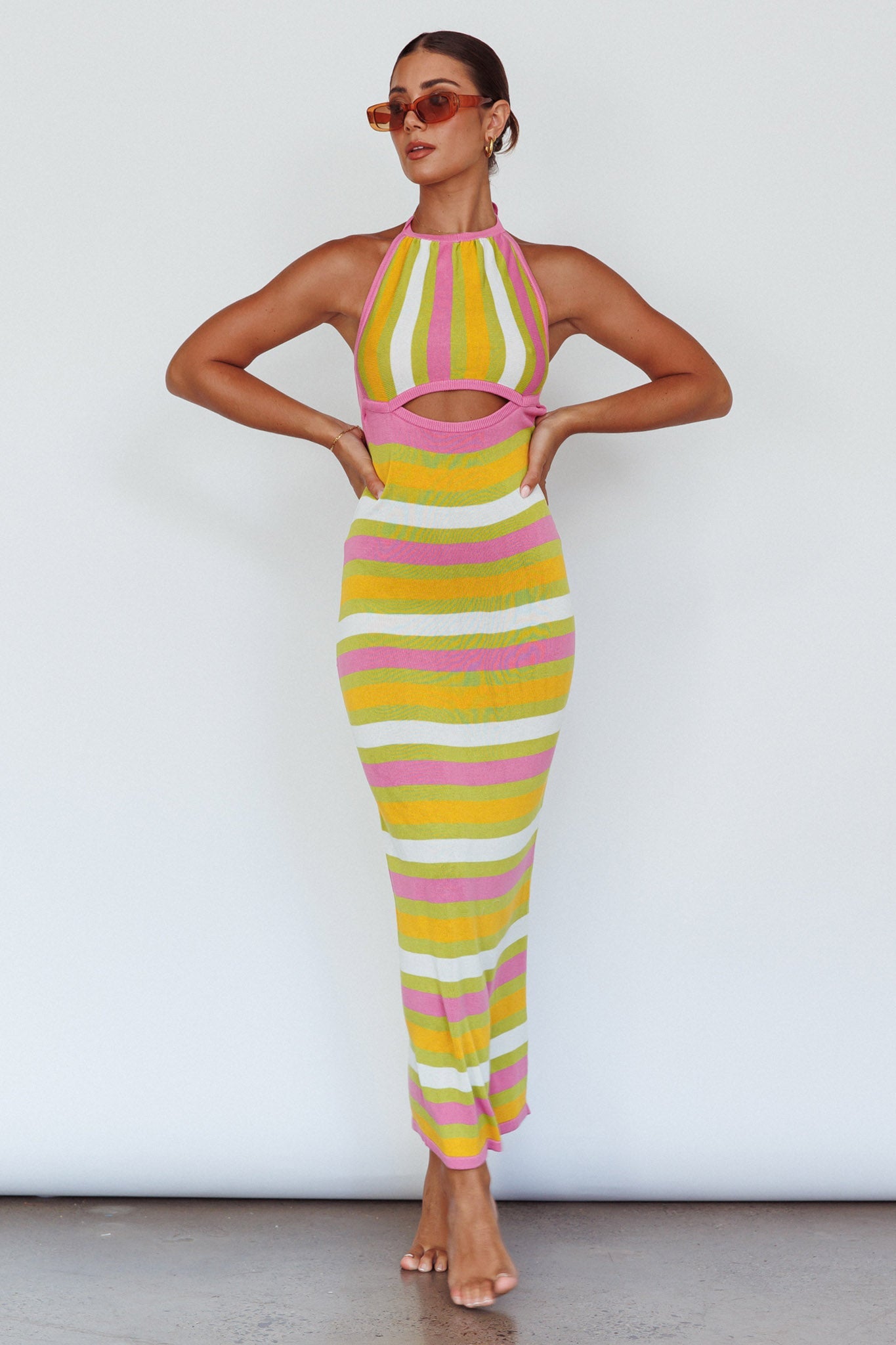 French Riviera Halterneck Knit Maxi Dress Green/Purple