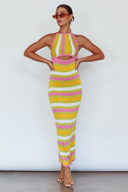 French Riviera Halterneck Knit Maxi Dress Green/Purple