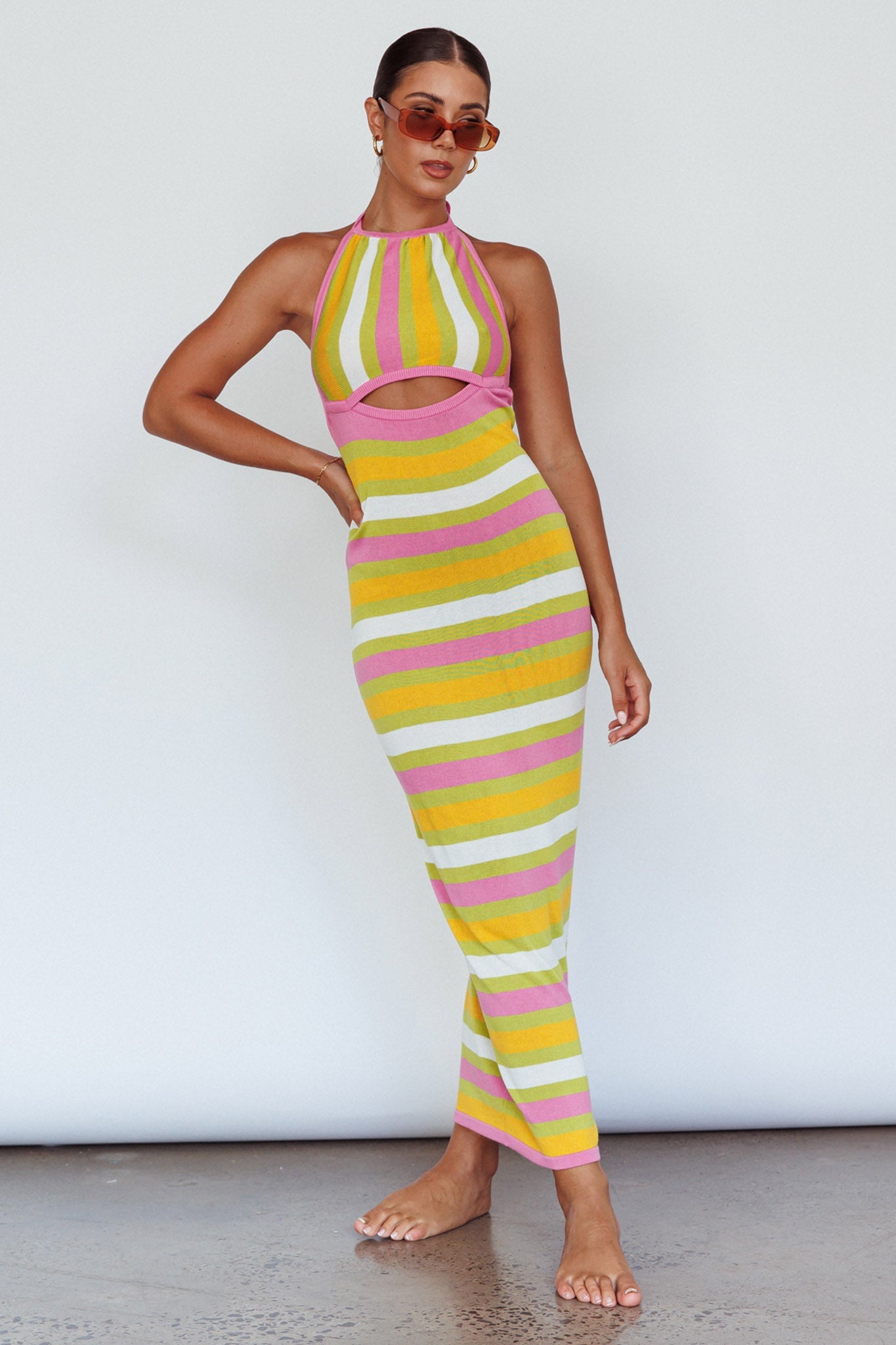 French Riviera Halterneck Knit Maxi Dress Green/Purple