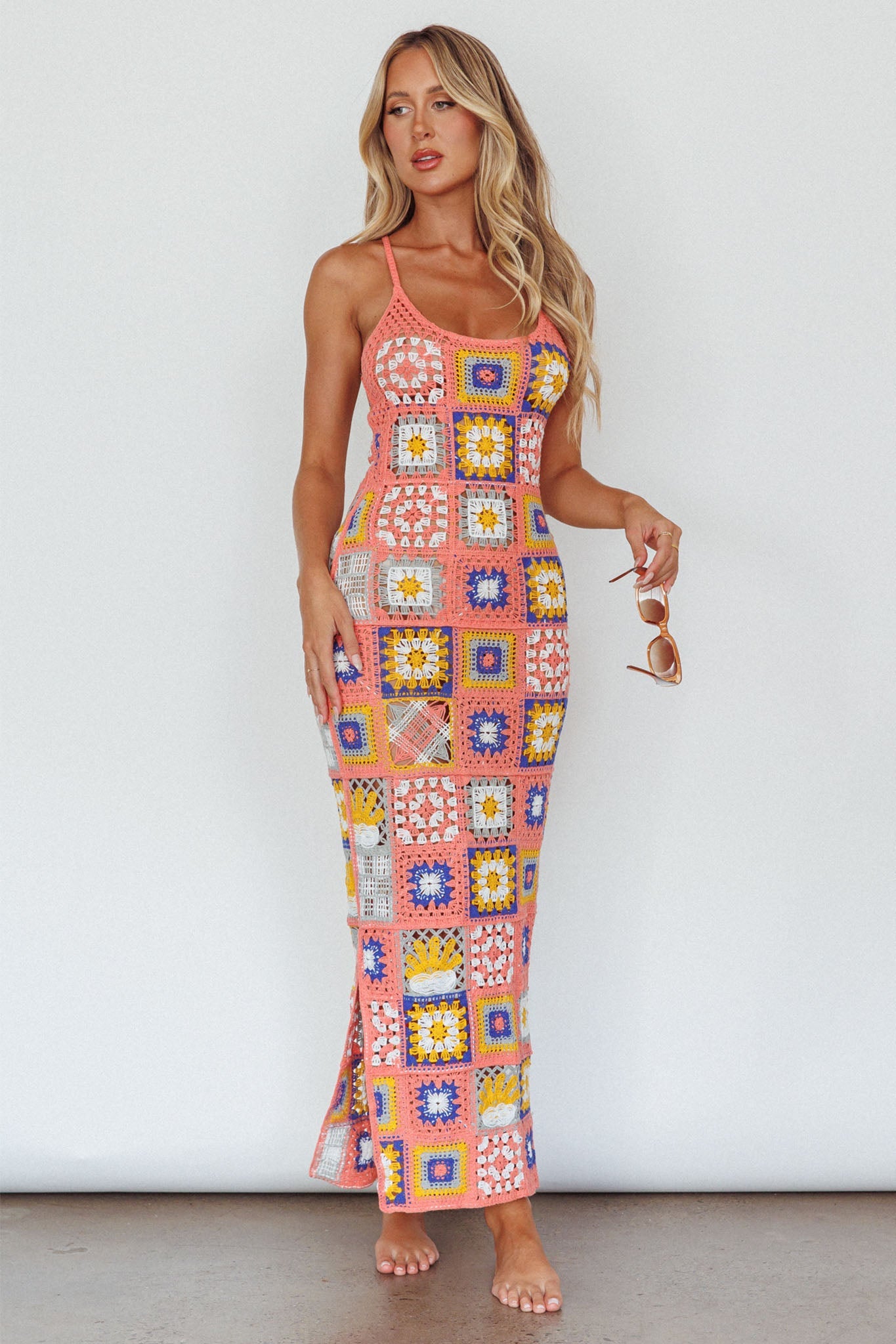 Bali Babe Crochet Maxi Dress Pink Multi