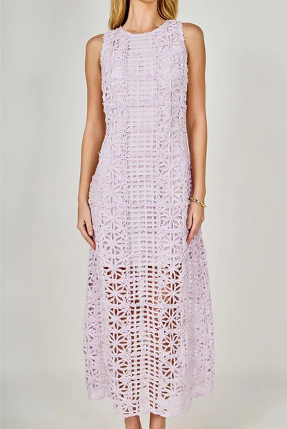 Arie Summer Crocheted Midi Dress - Lilac